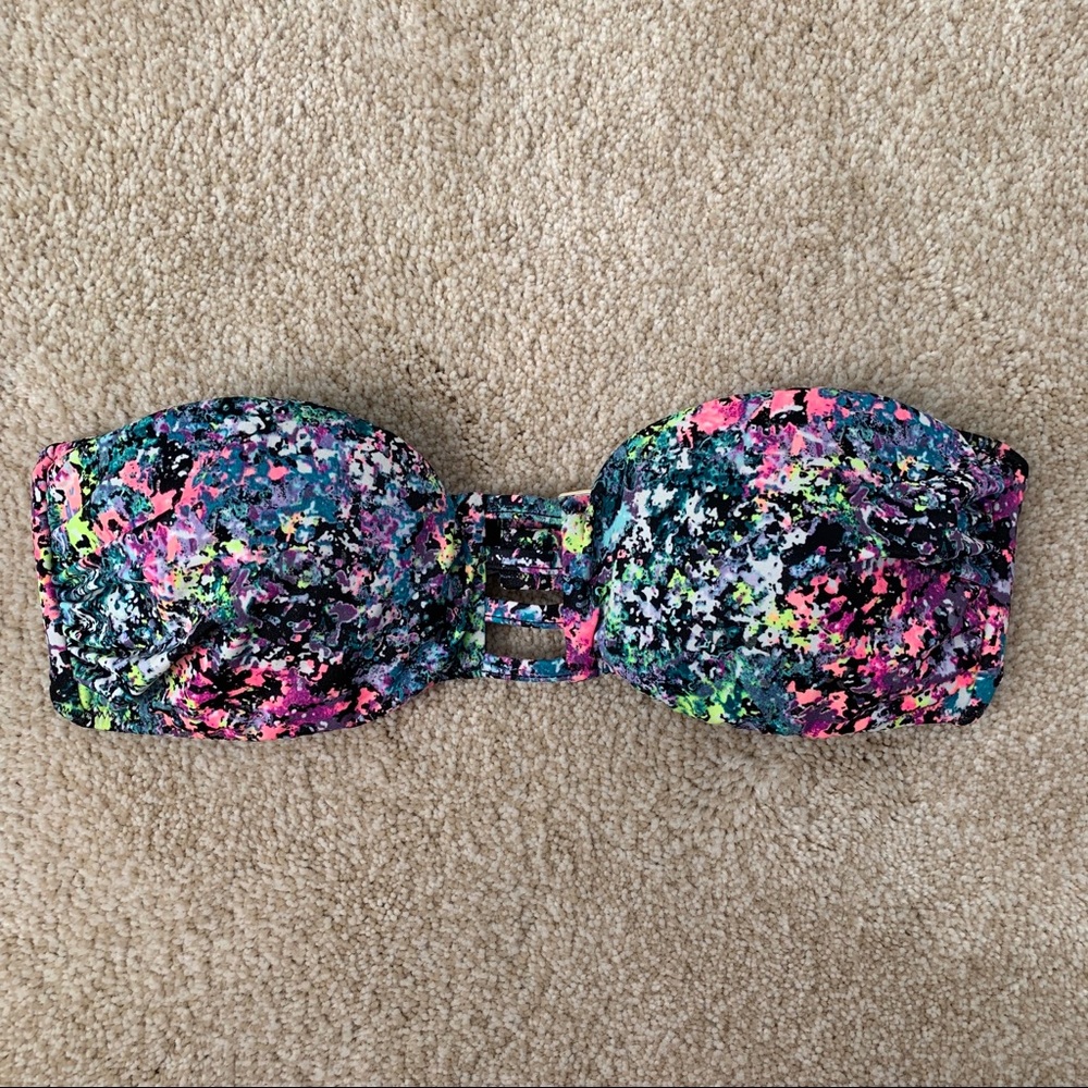 VS Black and Neon Speckled Strapless Bikini Top